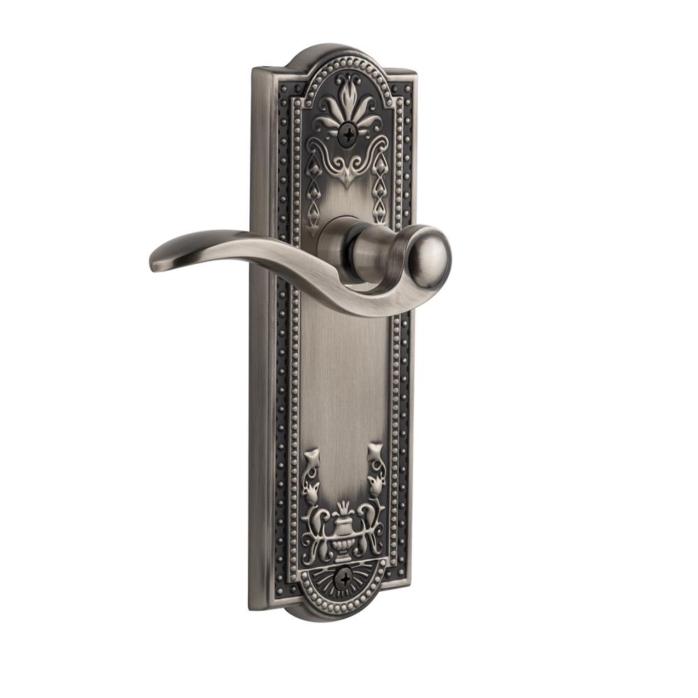 Grandeur by Nostalgic Warehouse PARBEL Privacy Knob - Parthenon Plate with Bellagio Lever in Antique Pewter